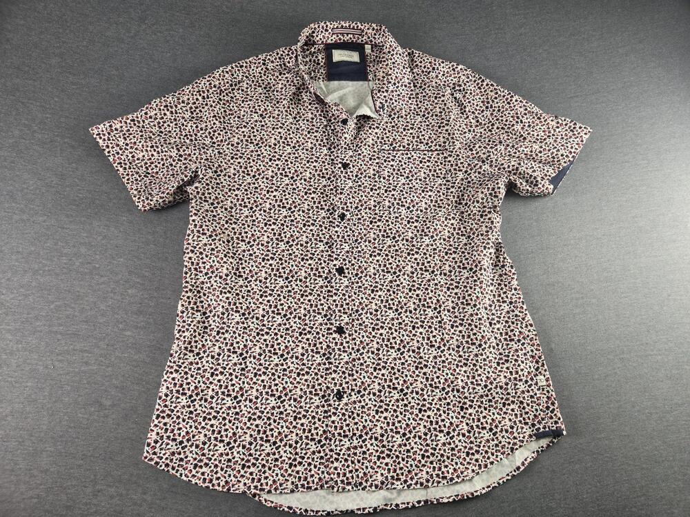 7 Diamonds Shirt Mens Large Brushstroke Short Sleeve Button Up Stretch Print
